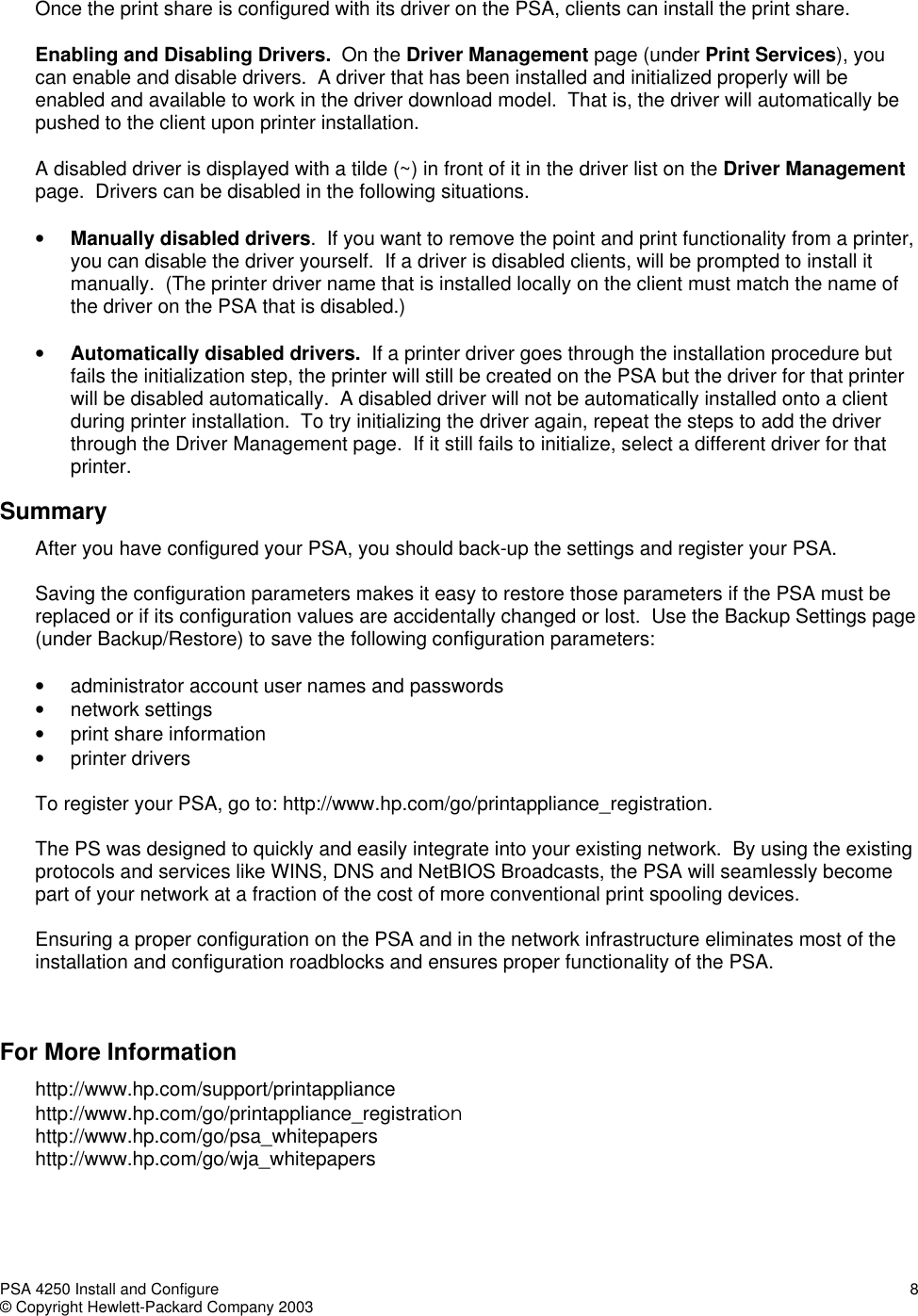 Page 8 of 8 - Hp Hp-Hp-Print-Server-Appliance-4250-Users-Manual Install_configure_24