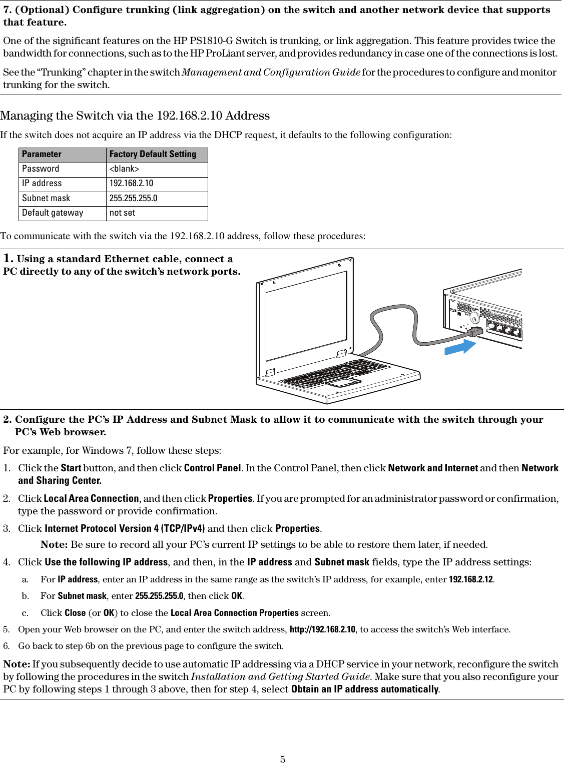 Page 5 of 8 - Hp Hp-Hp-Ps1810-8G-Switch-J9833Aaba-Users-Manual- PS1810-8G Switch Quick Setup Guide And Safety/Regulatory Information  Hp-hp-ps1810-8g-switch-j9833aaba-users-manual