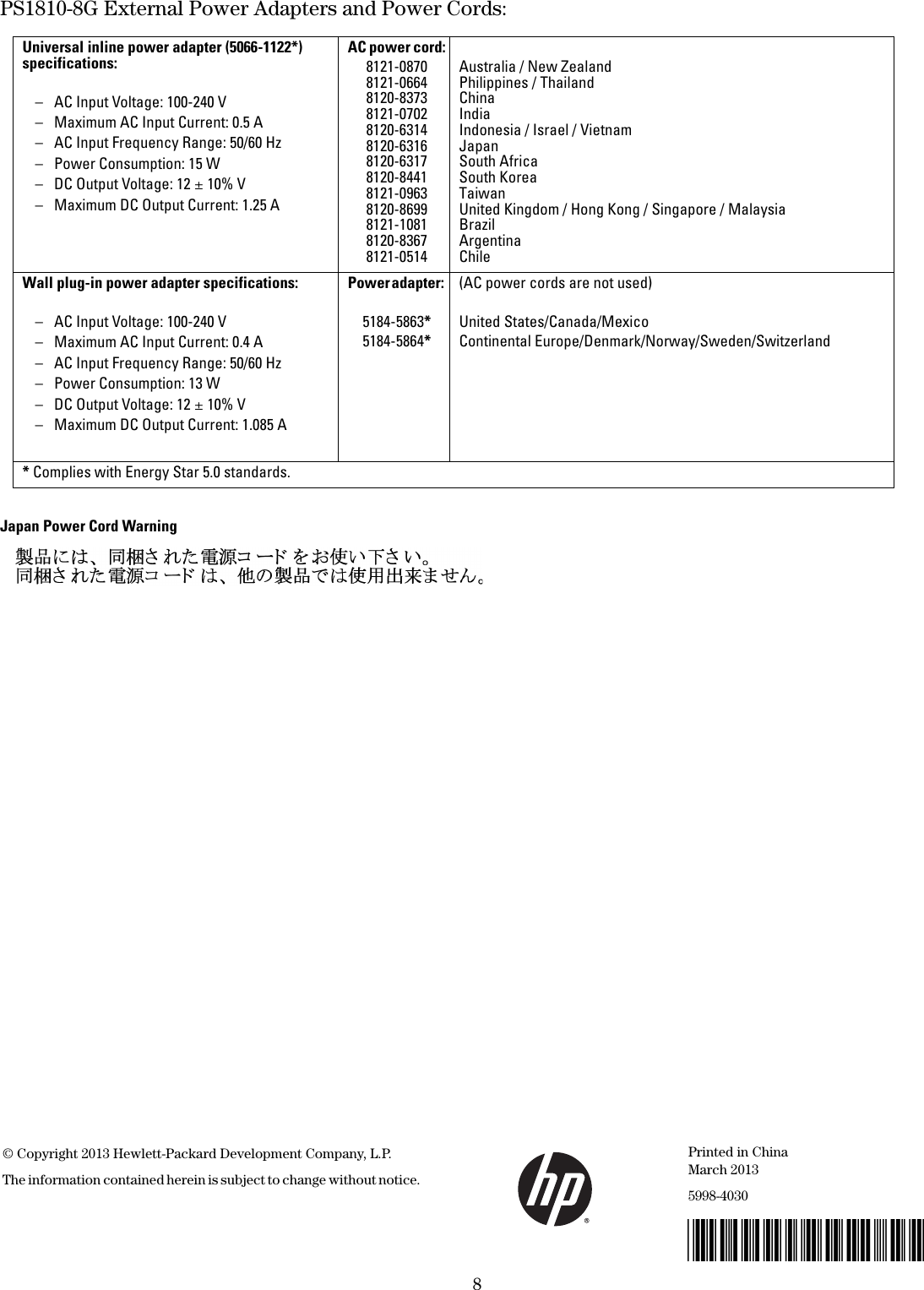 Page 8 of 8 - Hp Hp-Hp-Ps1810-8G-Switch-J9833Aaba-Users-Manual- PS1810-8G Switch Quick Setup Guide And Safety/Regulatory Information  Hp-hp-ps1810-8g-switch-j9833aaba-users-manual