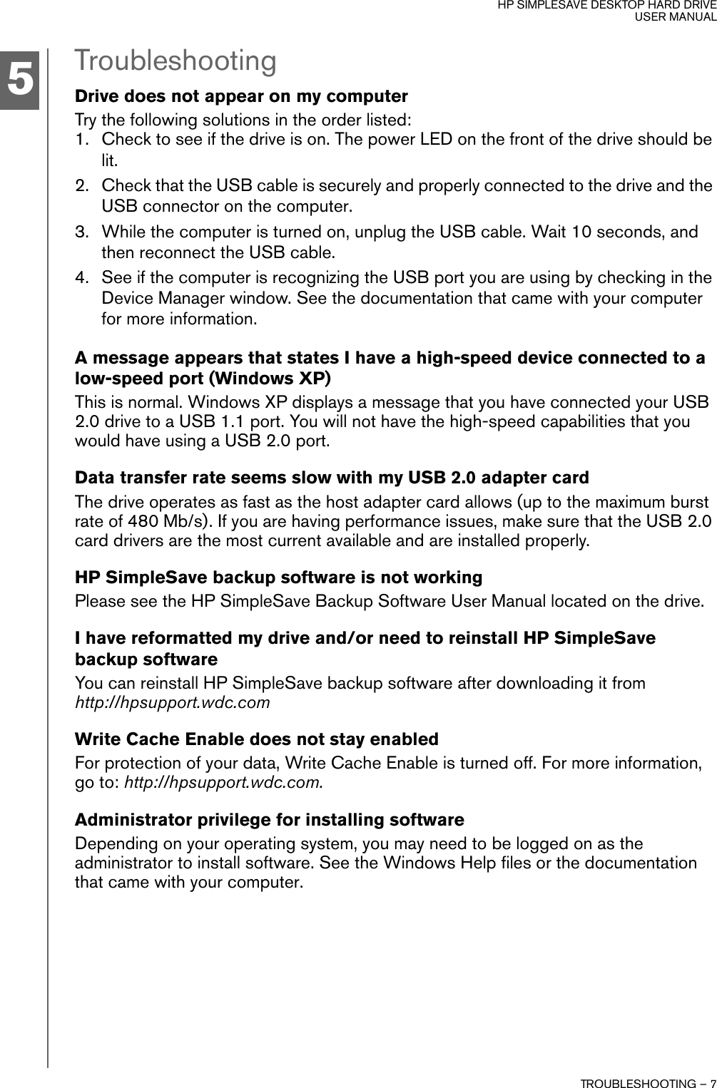 Page 9 of 11 - Hp Hp-Hp-Simplesave-Desktop-Dt2000I-2-Tb-External-Hard-Drive-Wdbw2A0020Hbk-Nesn-Users-Manual- SimpleSave Desktop Hard Drive User Manual  Hp-hp-simplesave-desktop-dt2000i-2-tb-external-hard-drive-wdbw2a0020hbk-nesn-users-manual