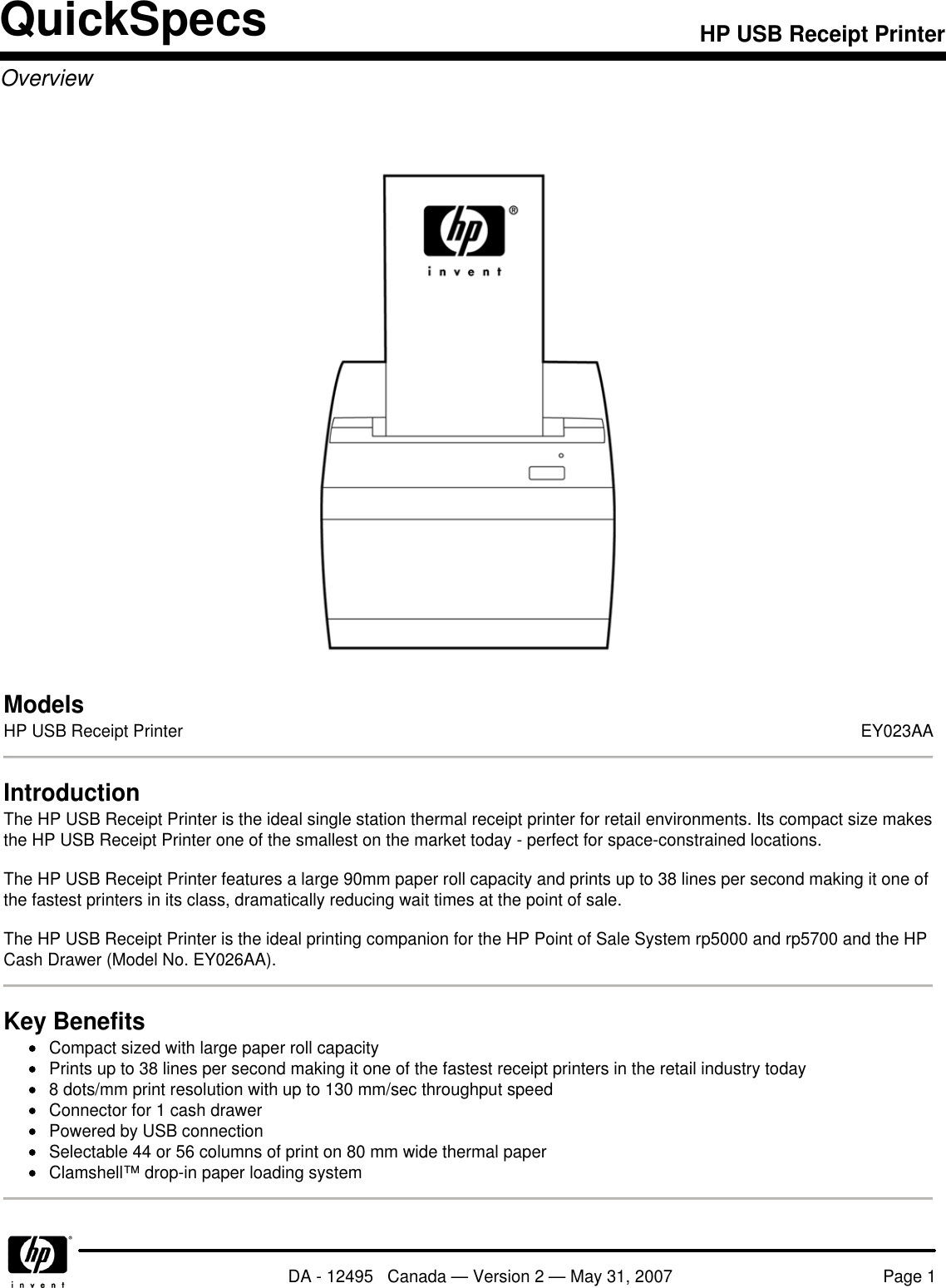 Page 1 of 4 - Hp Hp-Hp-Single-Station-Pos-Receipt-Printer-Fk224At-Users-Manual-  Hp-hp-single-station-pos-receipt-printer-fk224at-users-manual