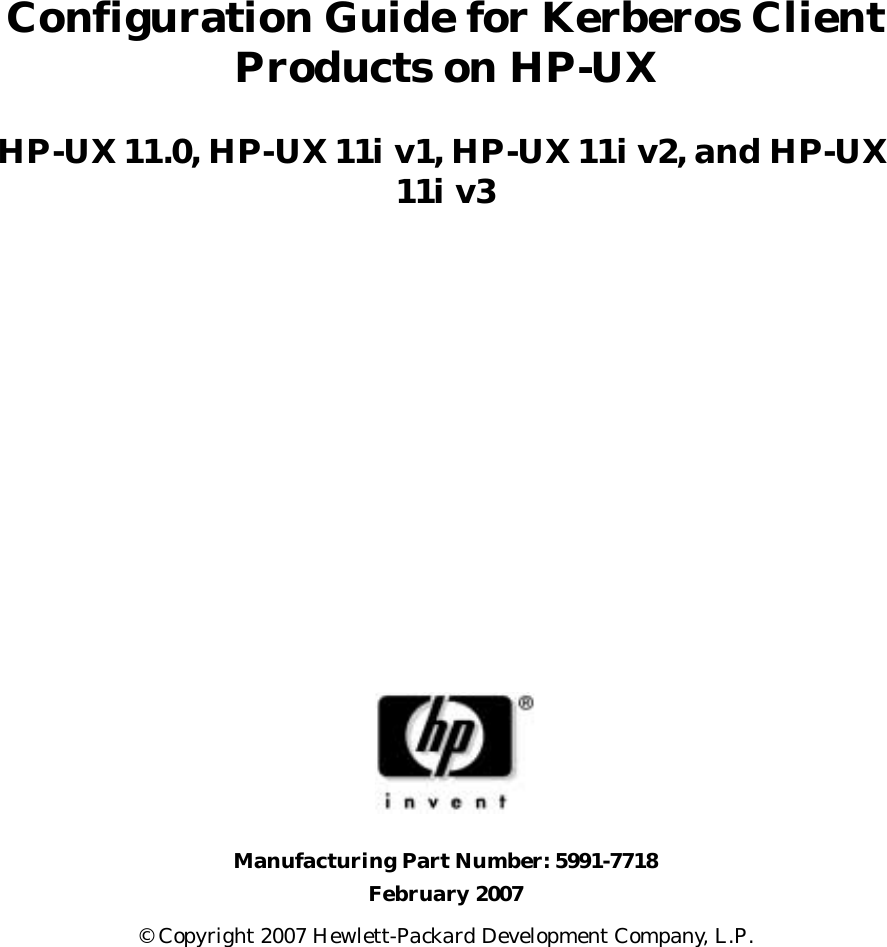 Hp Ux Kerberos Data Security Software Product Guide 5991 7718