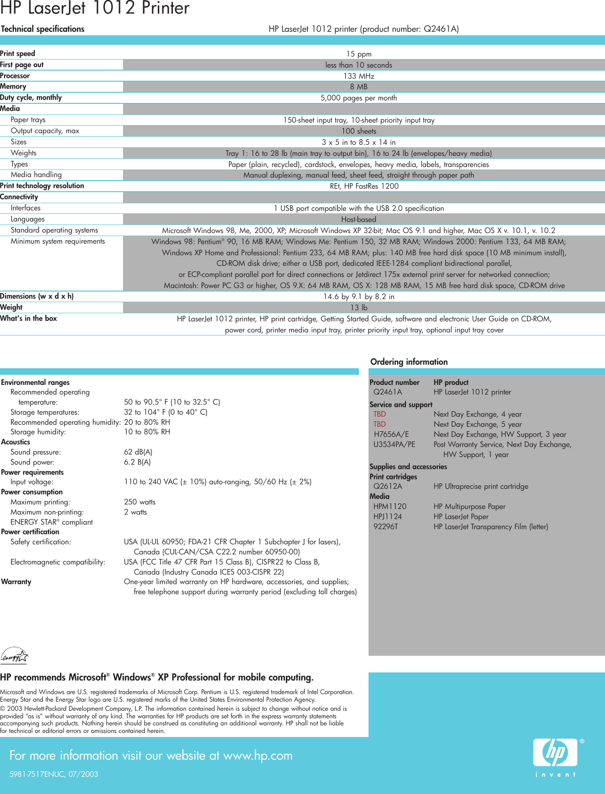 Page 4 of 4 - Hp Hp-Laserjet-1012-Users-Manual- 6115_LJ1012 DS_  Hp-laserjet-1012-users-manual