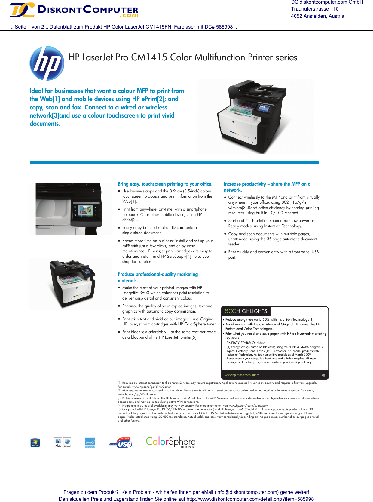 Page 1 of 2 - Hp Hp-Laserjet-Pro-Cm1415-Users-Manual- Hp-laserjet-pro-cm1415-users-manual