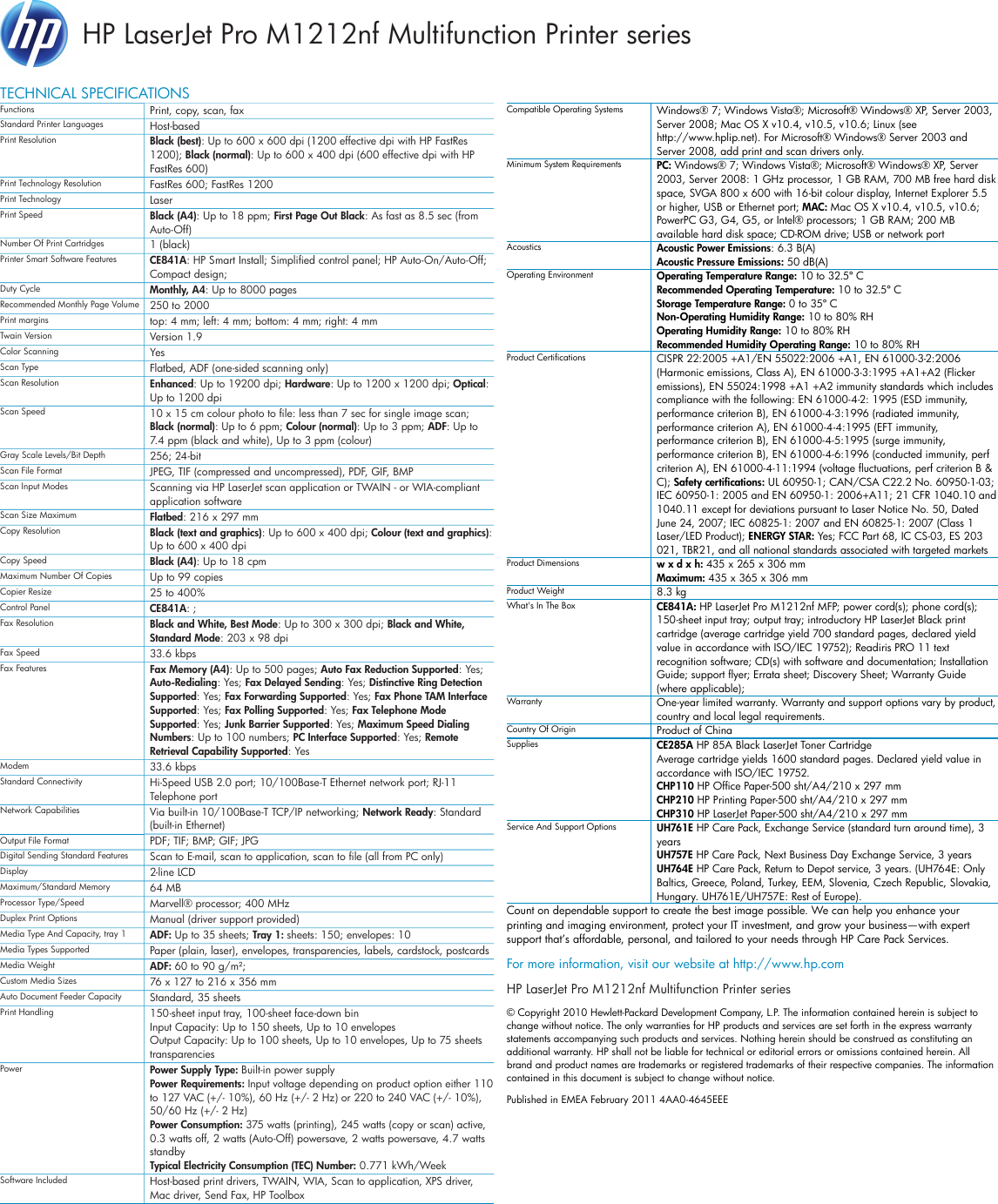 Page 2 of 2 - Hp Hp-M1212Nf-Users-Manual- IPG HW Commercial MFP Datasheet  Hp-m1212nf-users-manual