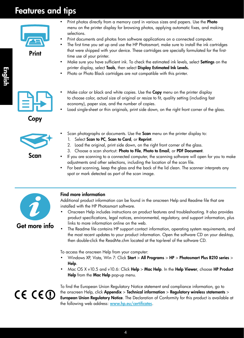 Page 4 of 8 - Hp Hp-Photosmart-Plus-E-All-In-One-Printer-B210A-Reference-Guide-  Hp-photosmart-plus-e-all-in-one-printer-b210a-reference-guide