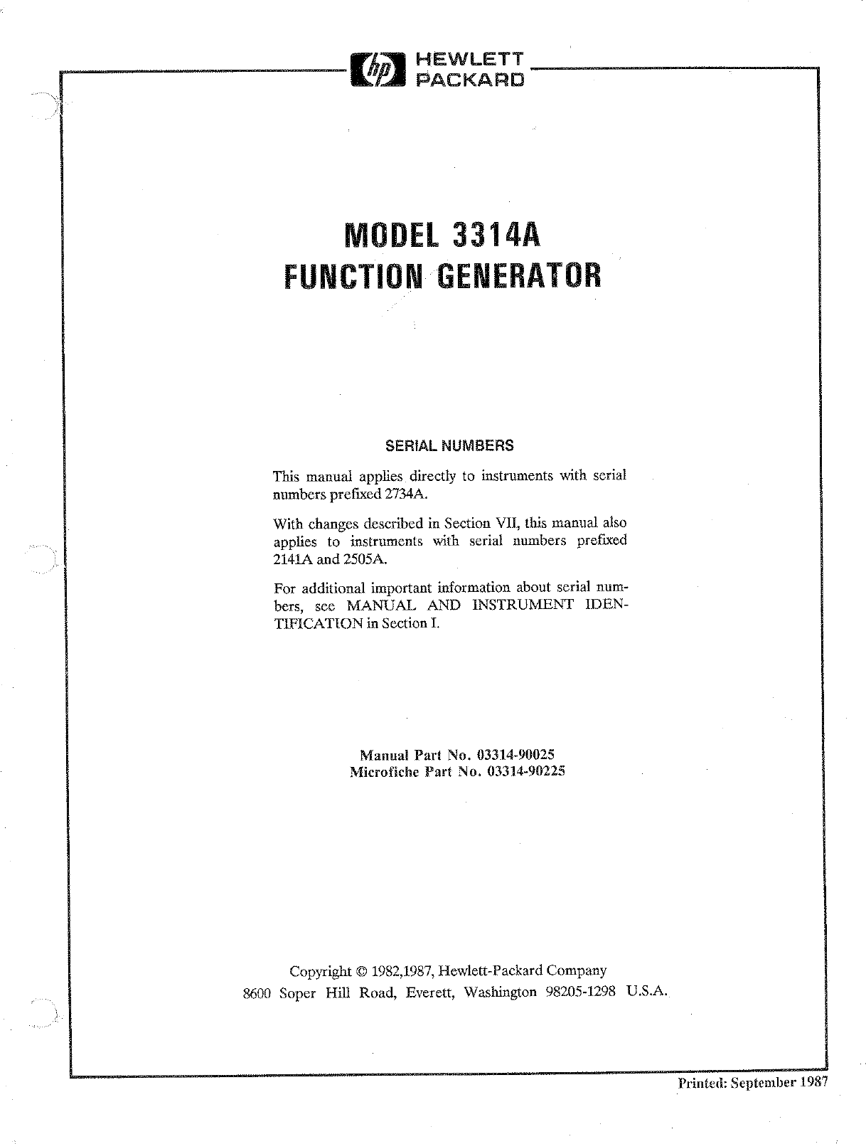 Hp Portable Generator 3314A Users Manual