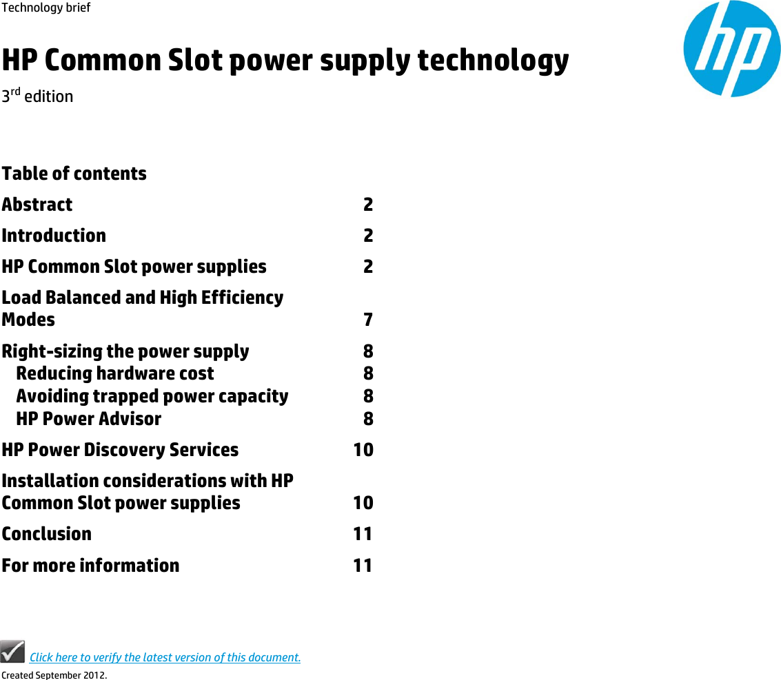 Page 1 of 12 - Hp Hp-Power-Supply-3Rd-Edition-Users-Manual- Common Slot Power Supply Technology  Hp-power-supply-3rd-edition-users-manual