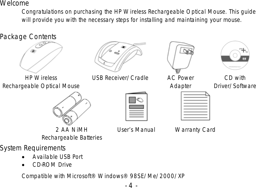 Page 4 of 11 - Hp Hp-Pp034Aa-Aba-Users-Manual- Optical 5-button USB Mouse  Hp-pp034aa-aba-users-manual
