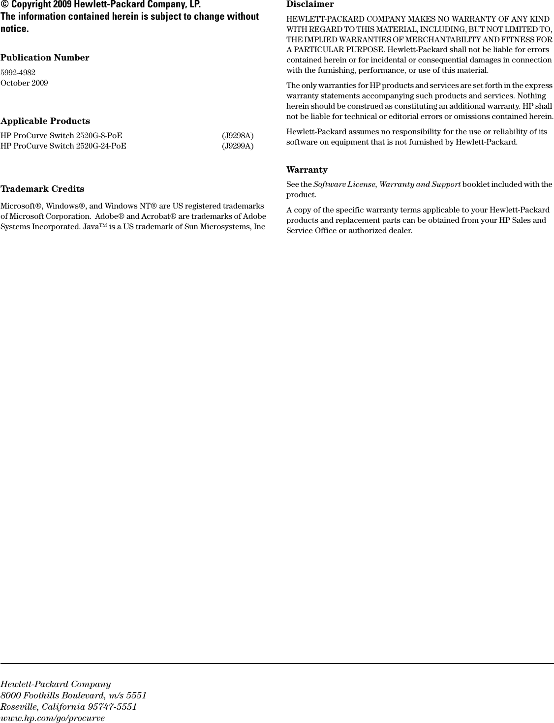 Page 2 of 10 - Hp Hp-Procurve-2520G-Users-Manual- Release Notes  Hp-procurve-2520g-users-manual