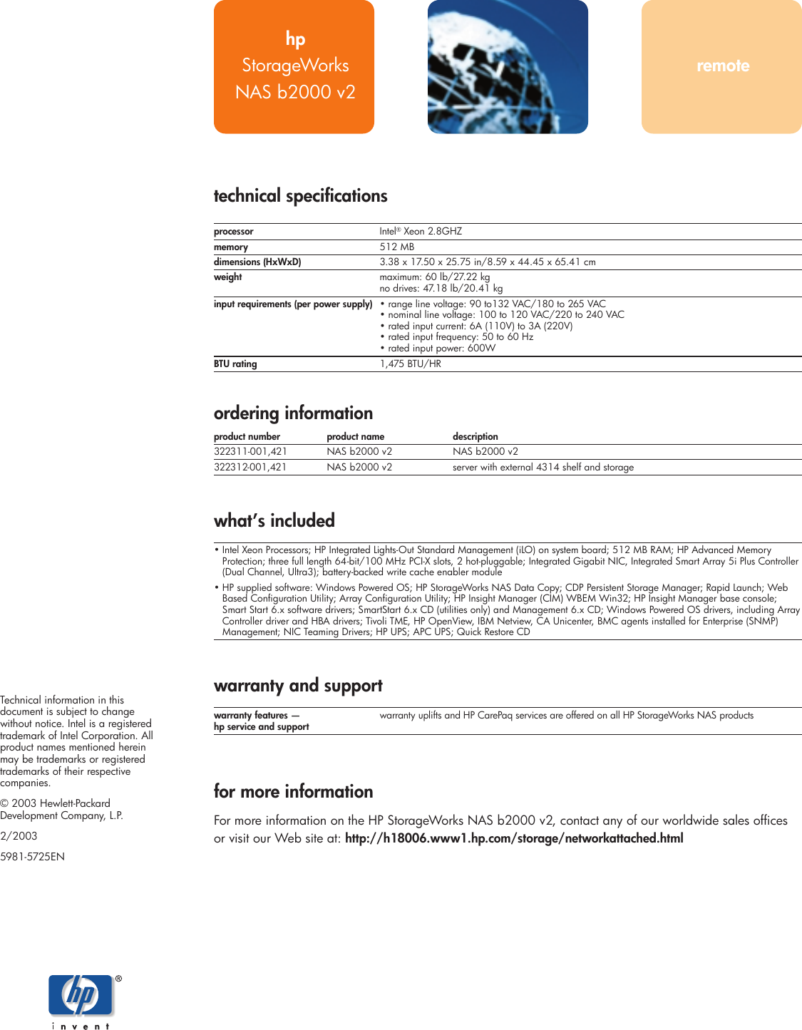 Page 2 of 2 - Hp Hp-Storageworks-Nas-B2000-V2-Server-Only-Users-Guide- StorageWorks NAS B2000 V2 - Data Sheet  Hp-storageworks-nas-b2000-v2-server-only-users-guide