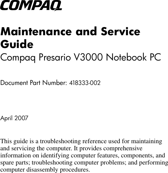 Hp V3000 Users Manual