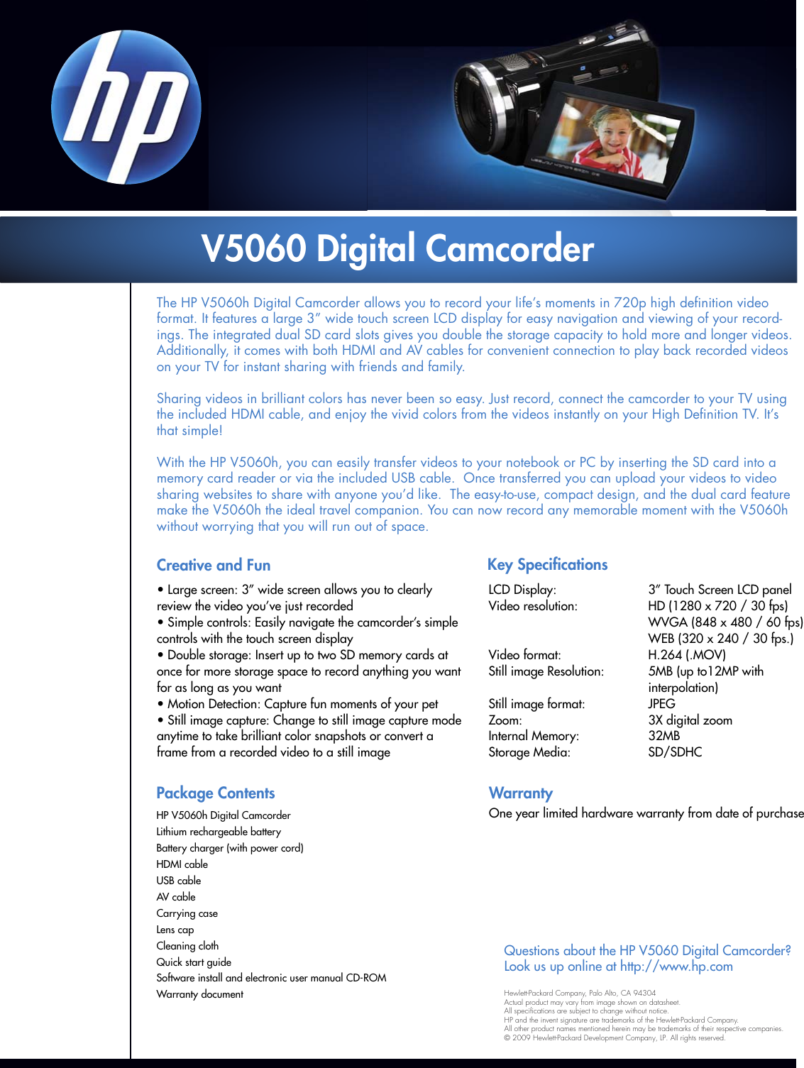 Page 1 of 1 - Hp Hp-V5060H-Digital-Camcorder-Product-Information- HP_V5060_datasheet  Hp-v5060h-digital-camcorder-product-information