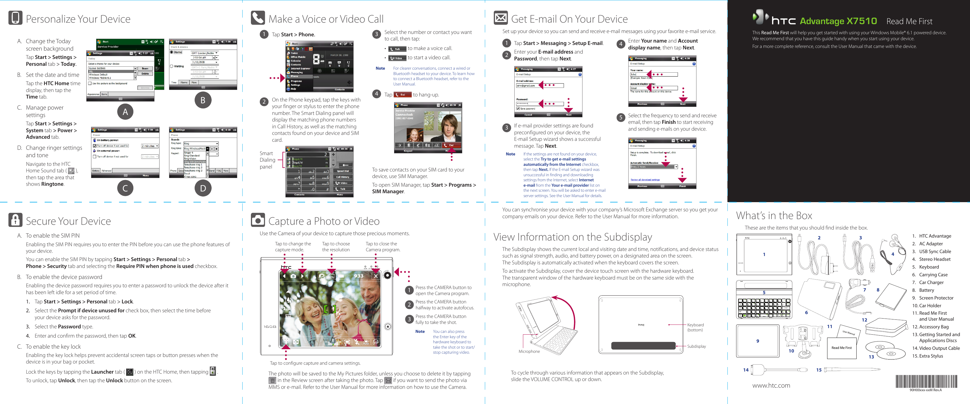 Page 1 of 2 - Htc Htc-Advantage-X7510-Quick-Start-Manual- Athena_15_HTC_WWE_SEA_RMF  Htc-advantage-x7510-quick-start-manual
