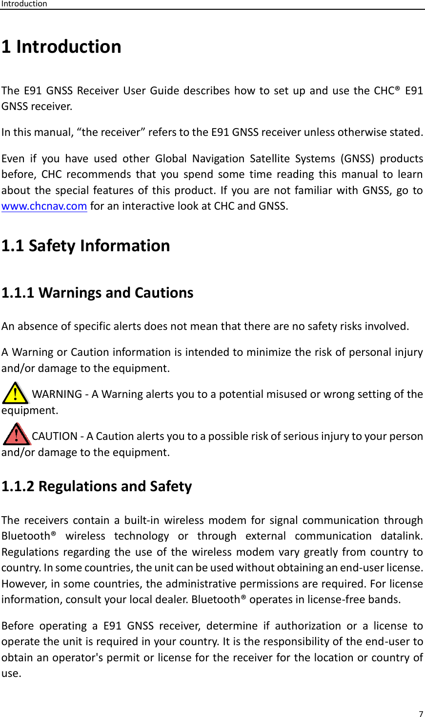 Page 7 of Huace Navigation Technology A01013 Geodetic GNSS Receiver E91 User Manual User manual