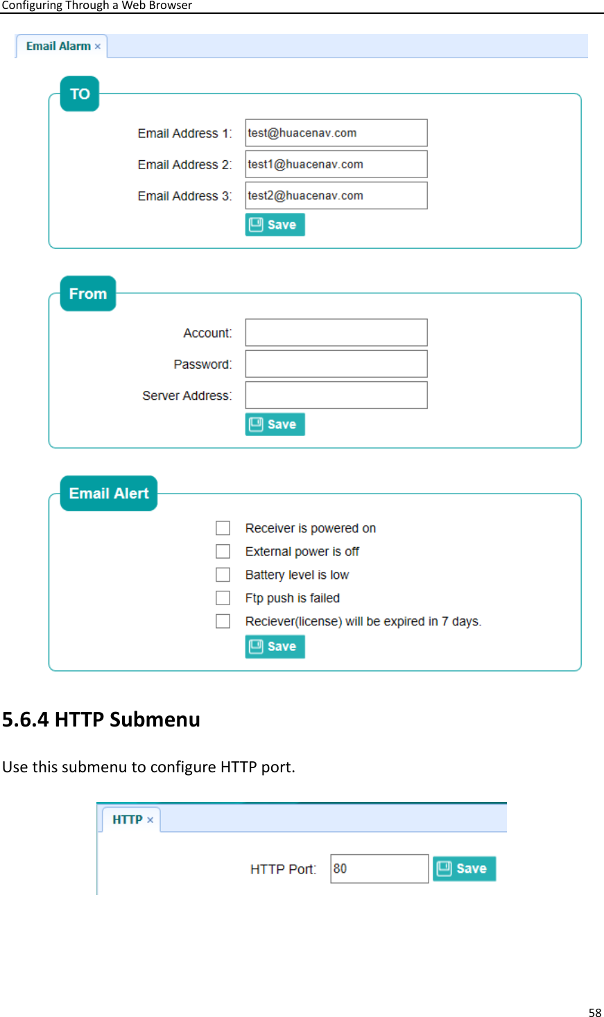 Configuring Through a Web Browser 58   5.6.4 HTTP Submenu Use this submenu to configure HTTP port.  