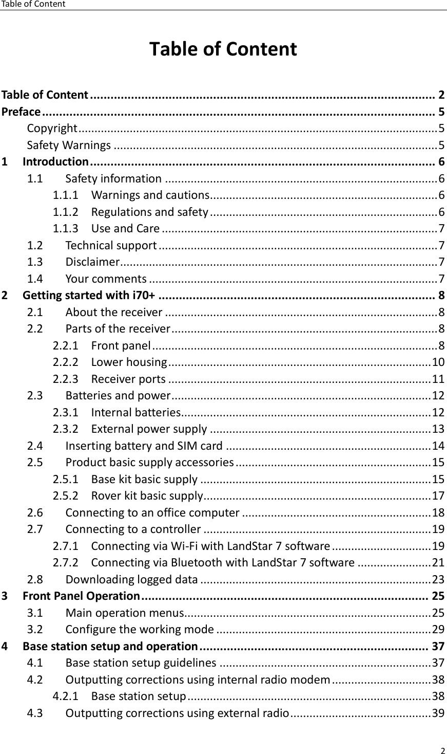 Page 2 of Huace Navigation Technology A01023 GNSS Receiver i70+ User Manual 