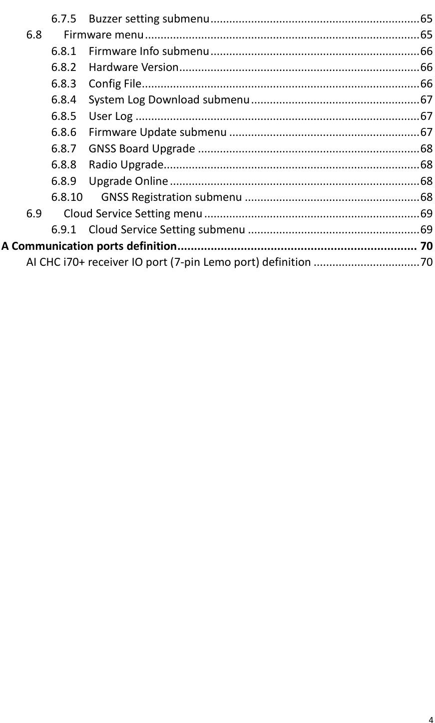 Page 4 of Huace Navigation Technology A01023 GNSS Receiver i70+ User Manual 