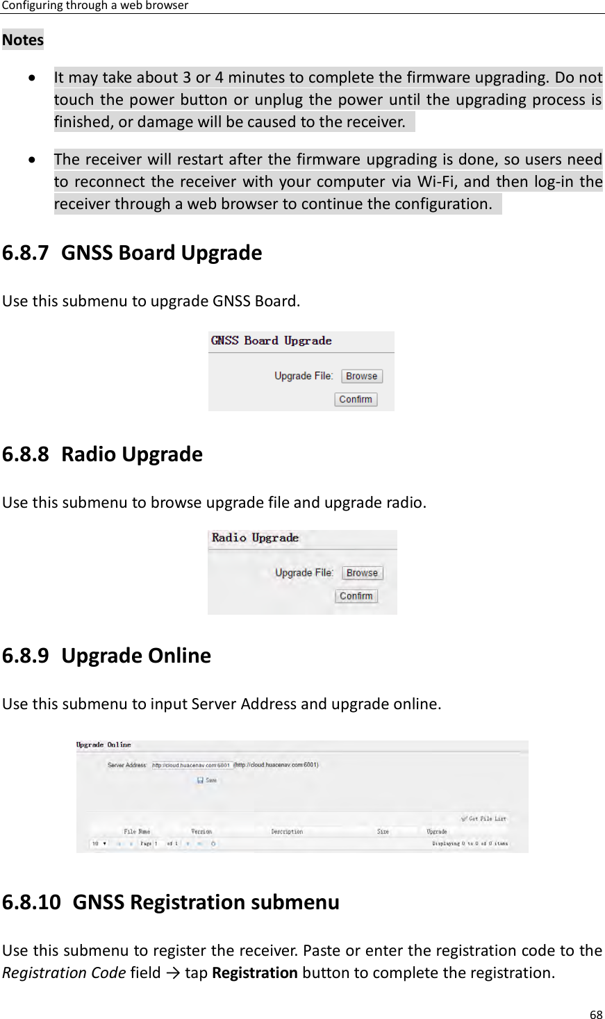 Page 68 of Huace Navigation Technology A01023 GNSS Receiver i70+ User Manual 