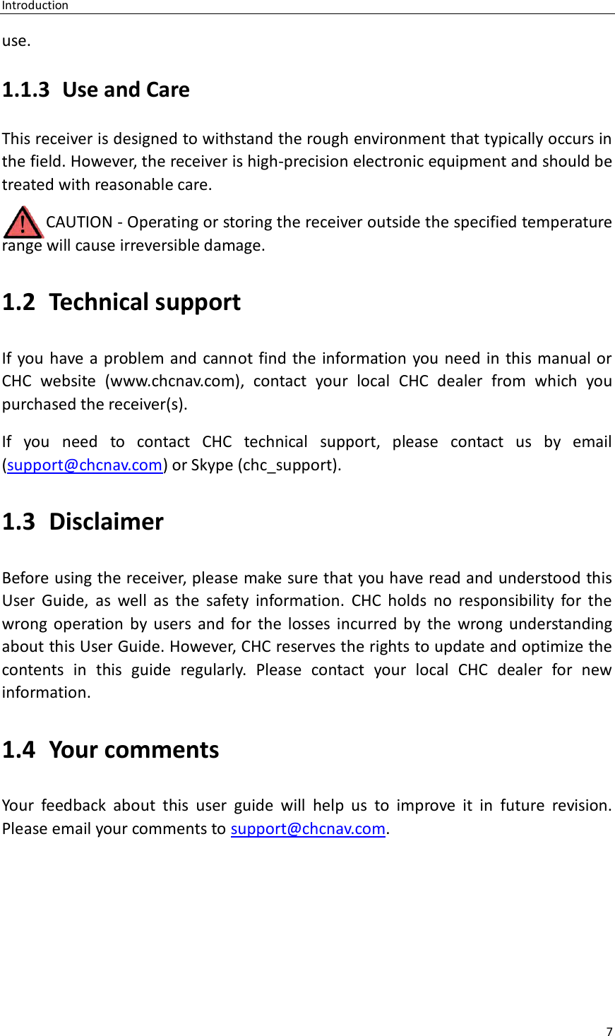 Page 7 of Huace Navigation Technology A01023 GNSS Receiver i70+ User Manual 