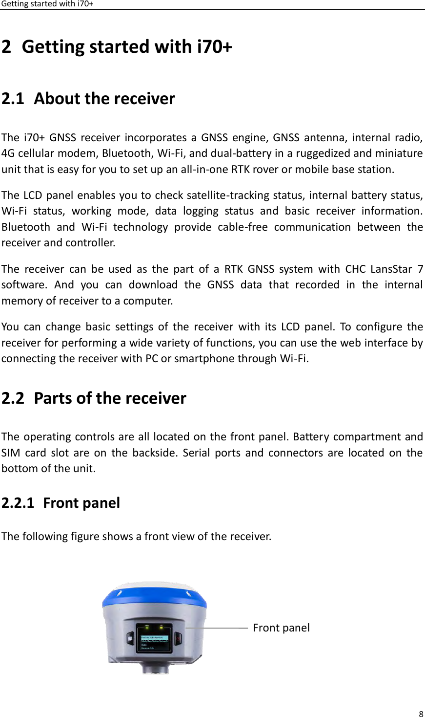 Page 8 of Huace Navigation Technology A01023 GNSS Receiver i70+ User Manual 