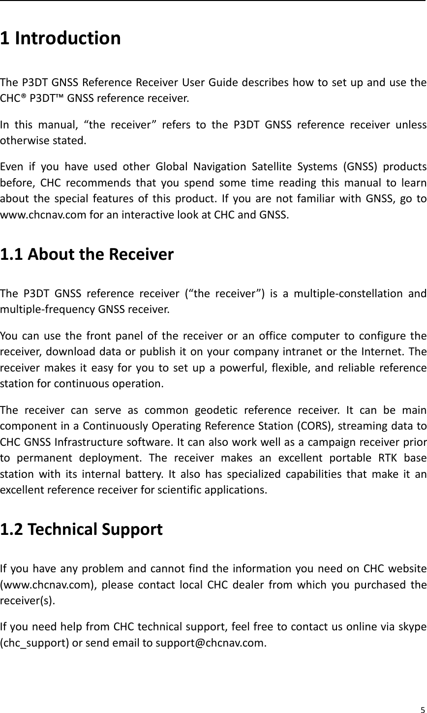 Page 5 of Huace Navigation Technology A02025 Geodetic GNSS Receiver P3DT User Manual 