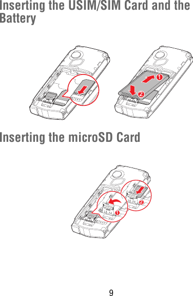 9Inserting the USIM/SIM Card and the BatteryInserting the microSD Card1221