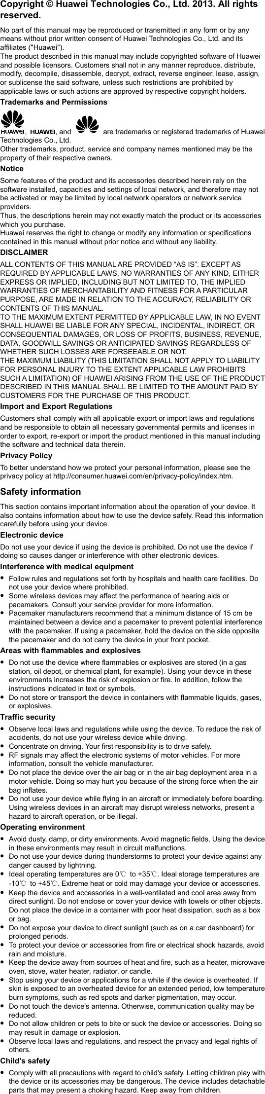 Huawei Technologies E5776S-32 Mobile Wi-Fi User Manual SafetyInstructions