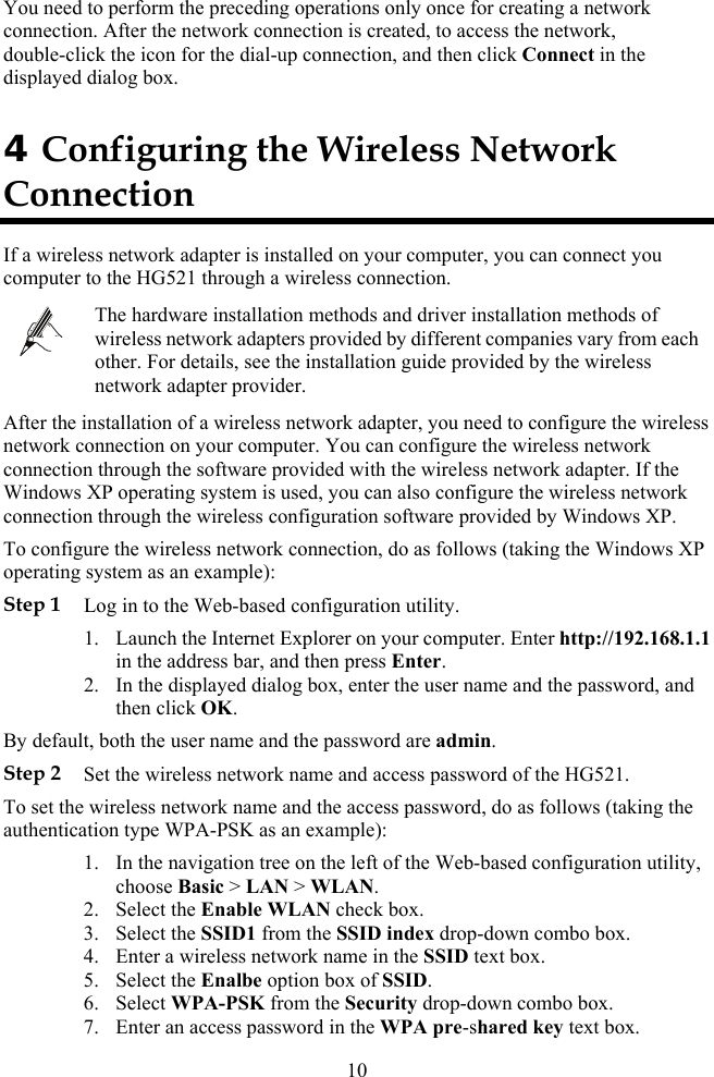 Page 15 of Huawei Technologies HG521 HOME GATEWAY User Manual