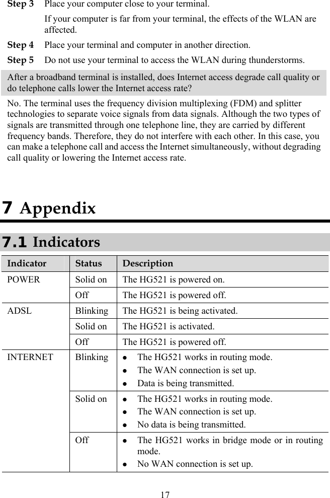 Page 22 of Huawei Technologies HG521 HOME GATEWAY User Manual
