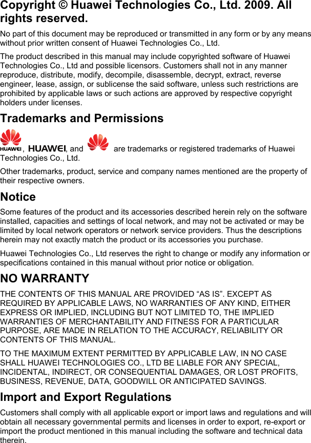Page 3 of Huawei Technologies HG521 HOME GATEWAY User Manual