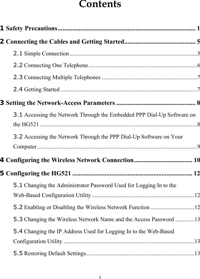 Page 4 of Huawei Technologies HG521 HOME GATEWAY User Manual