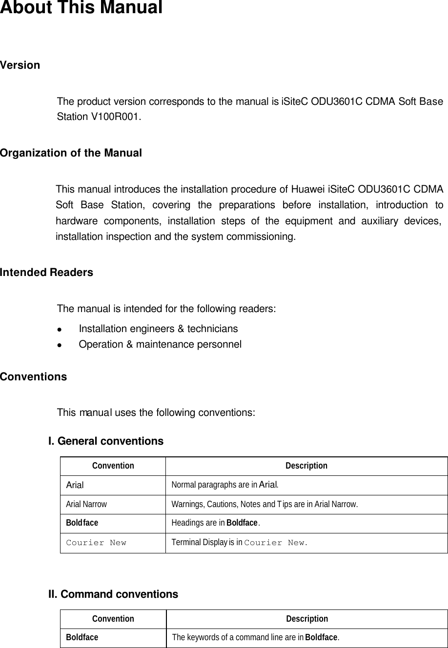 Page 4 of Huawei Technologies ODU3601C-800 CDMA Base Station User Manual 1