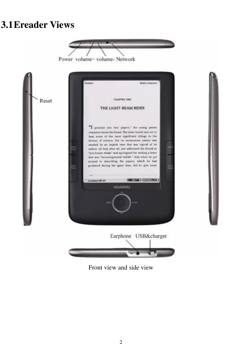  2  3.1 Ereader Views  Front view and side view 