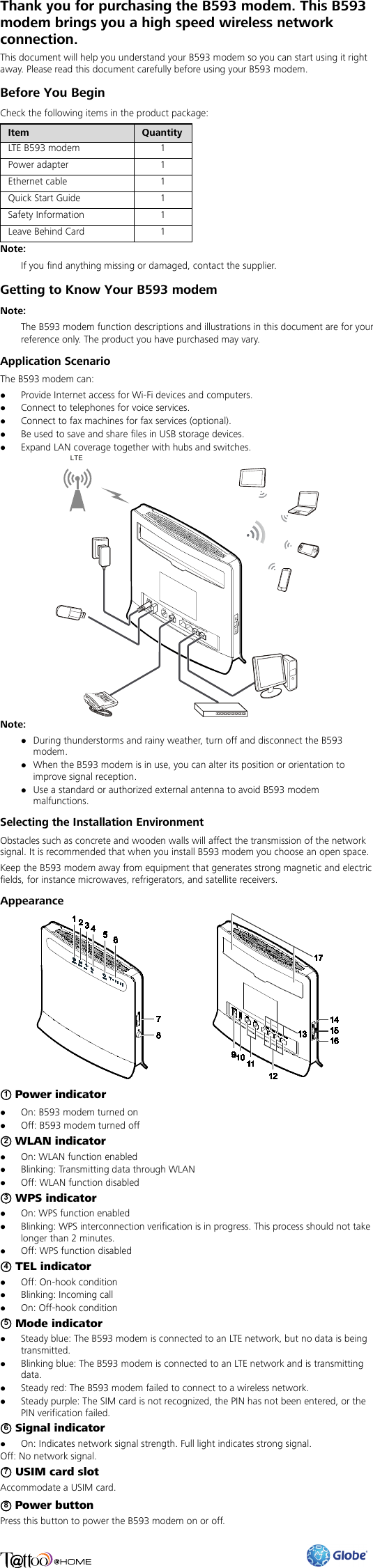 Page 1 of 2 - Huawei  B593s-931 Quick Start 01 English