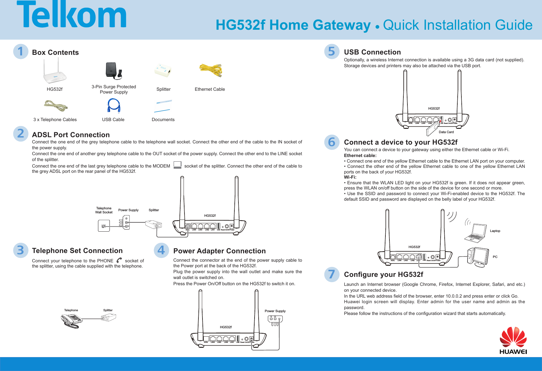 Page 1 of 2 - Huawei  HG532f Quick Installation Guide