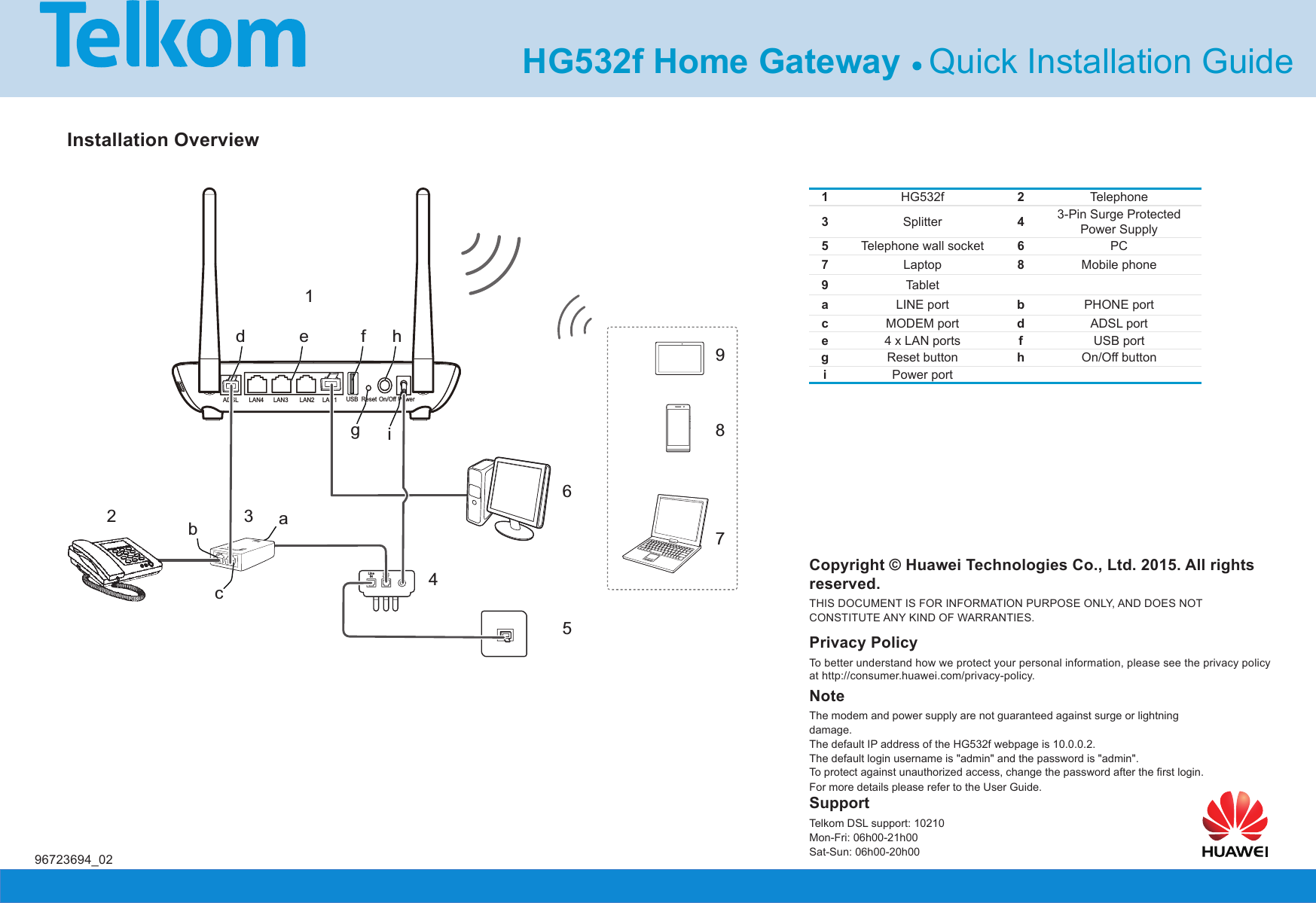Page 2 of 2 - Huawei  HG532f Quick Installation Guide