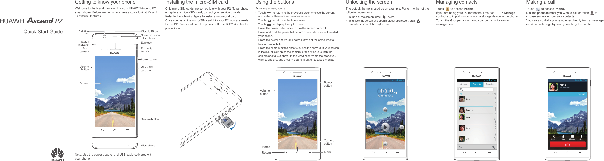 Page 1 of 2 - Huawei  Ascend P2-6011 Quick Start Guide English