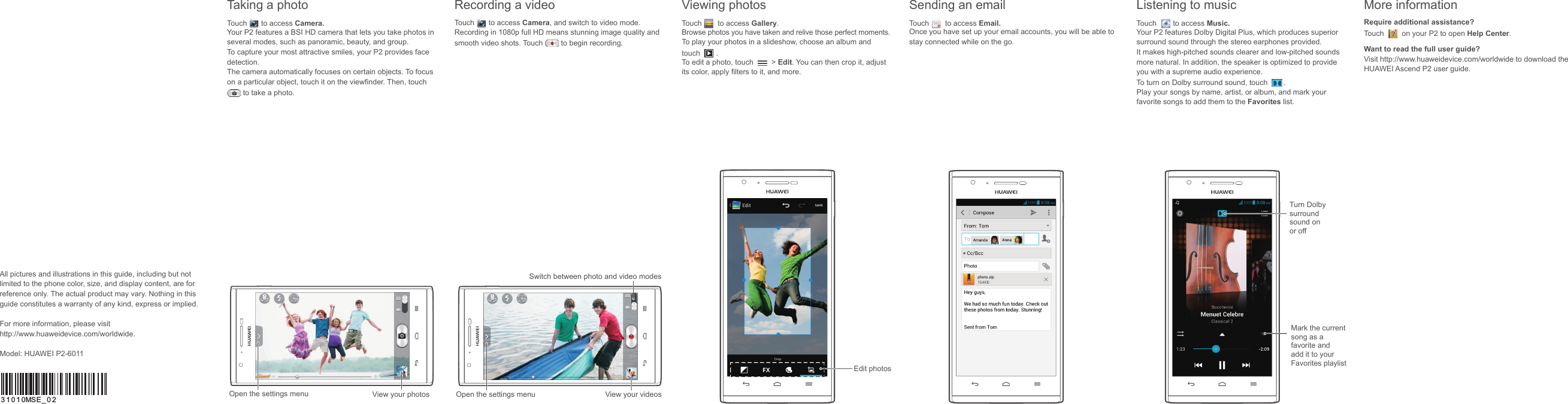 Page 2 of 2 - Huawei  Ascend P2-6011 Quick Start Guide English