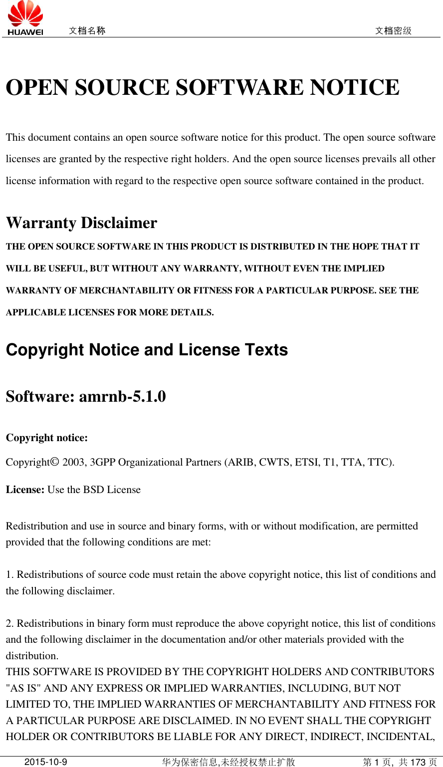 Huawei E3272E3276 OPEN SOURCE SOFTWARE NOTICE(stick) - 