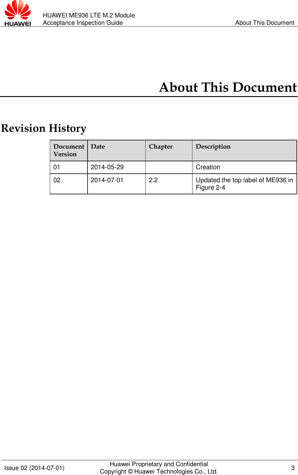 Page 3 of 12 - Huawei 目录 (Contents) ME936 LTE M.2 Module Acceptance Inspection Guide-(V100R001 02, English)