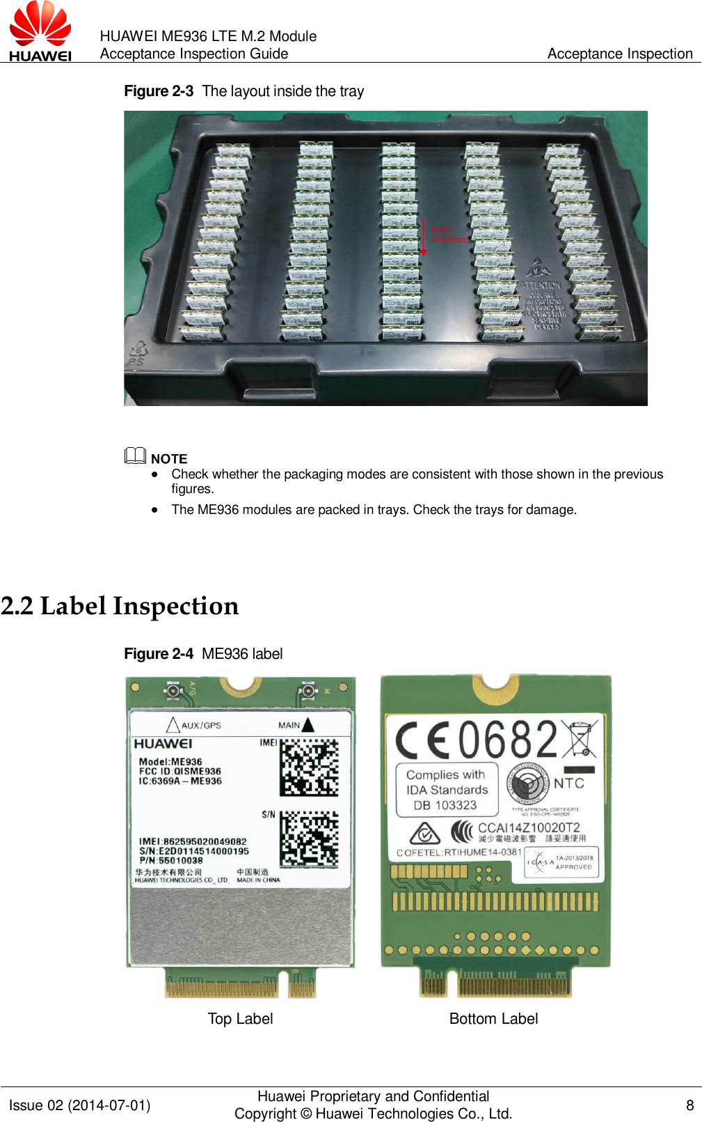 Page 8 of 12 - Huawei 目录 (Contents) ME936 LTE M.2 Module Acceptance Inspection Guide-(V100R001 02, English)