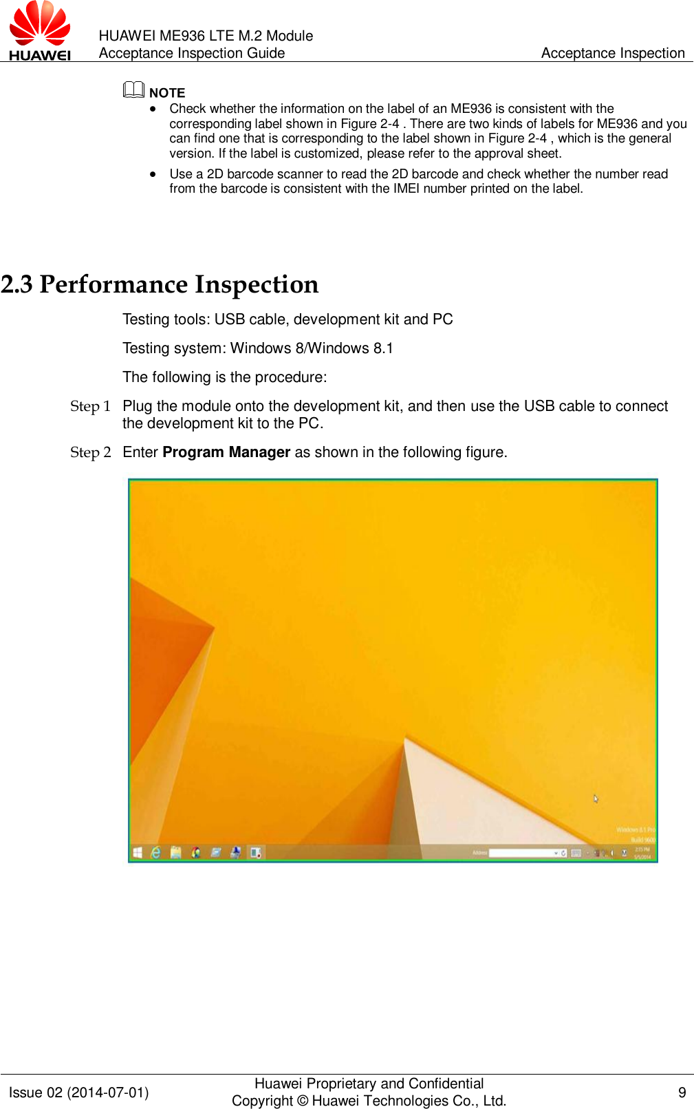 Page 9 of 12 - Huawei 目录 (Contents) ME936 LTE M.2 Module Acceptance Inspection Guide-(V100R001 02, English)