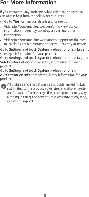 Page 6 of 12 - Huawei  Y6 2018 Quick Start Guide (ATU-L21&L22, 01, English, Normal)