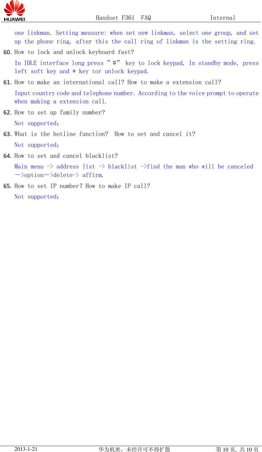 Page 10 of 10 - Huawei 手持机F361 FAQ F361 FAQ(F361, 01, EN)