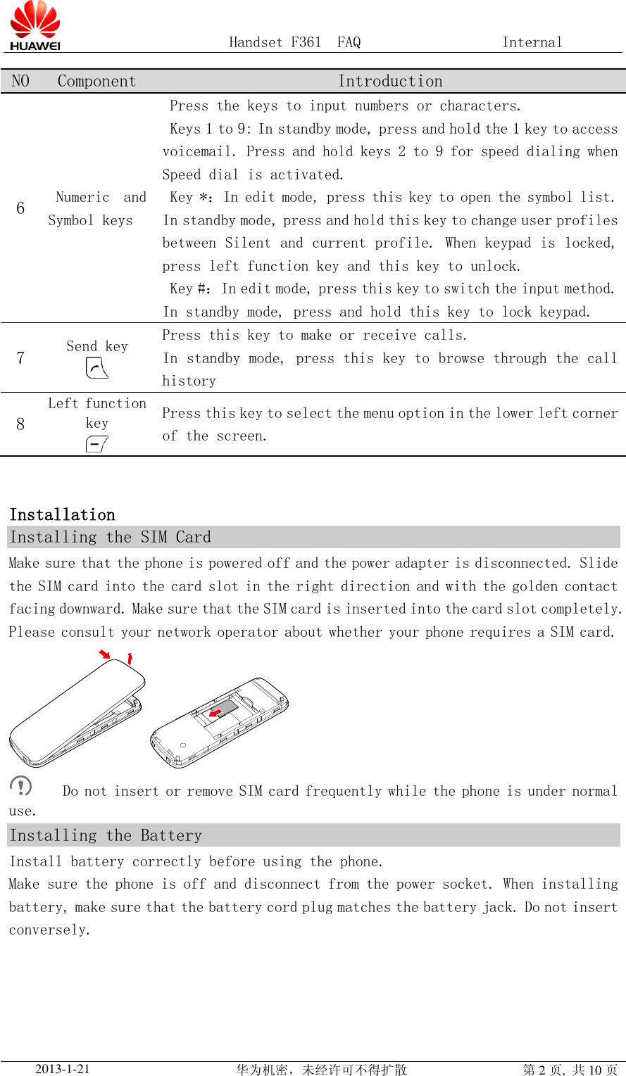 Page 2 of 10 - Huawei 手持机F361 FAQ F361 FAQ(F361, 01, EN)