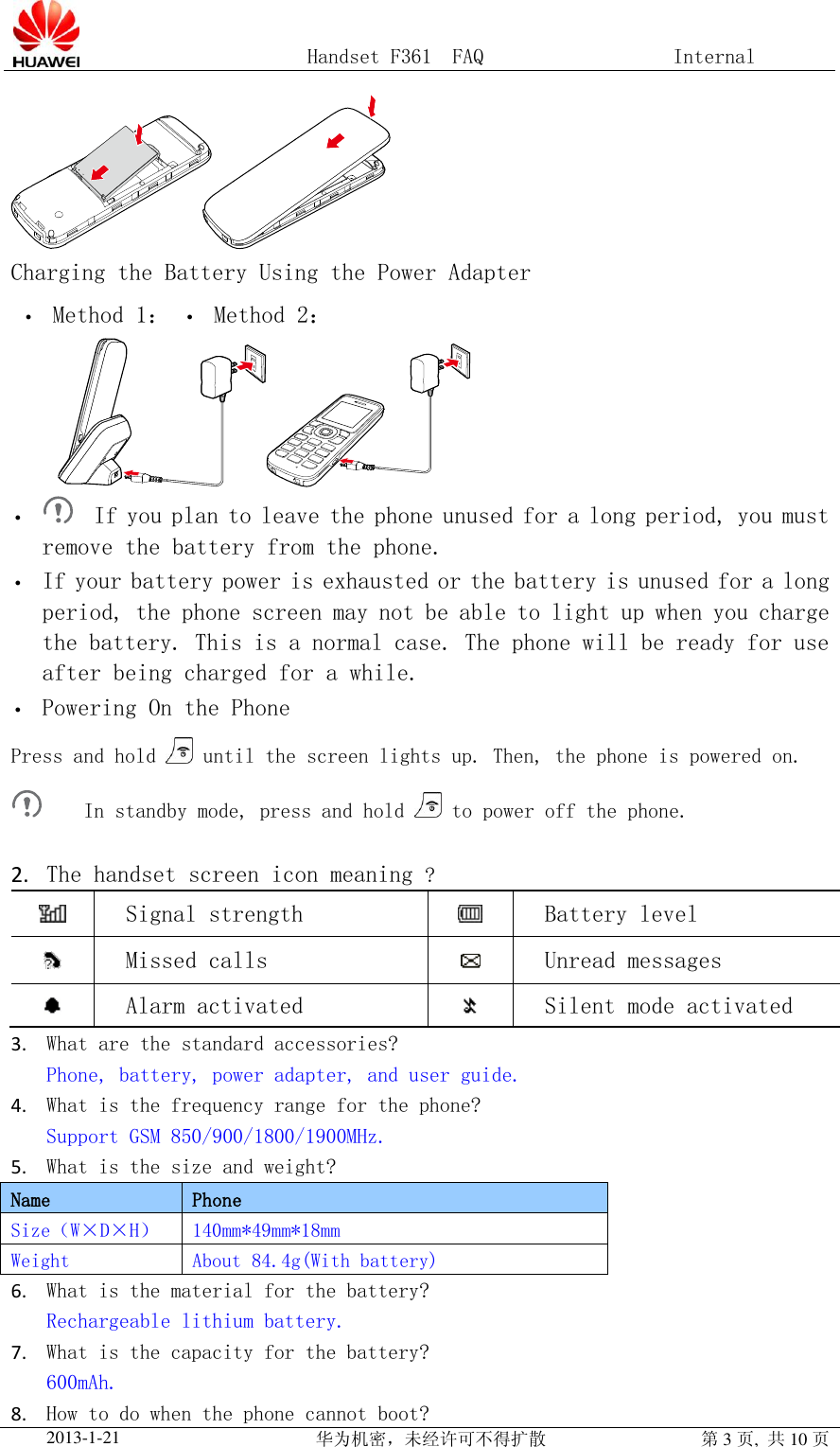 Page 3 of 10 - Huawei 手持机F361 FAQ F361 FAQ(F361, 01, EN)
