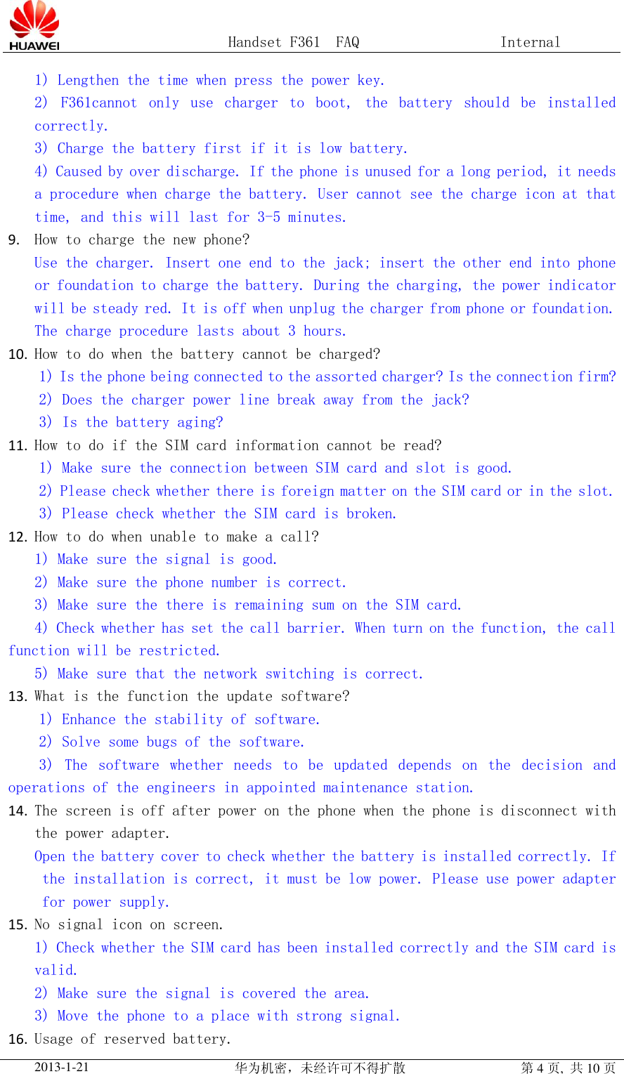 Page 4 of 10 - Huawei 手持机F361 FAQ F361 FAQ(F361, 01, EN)