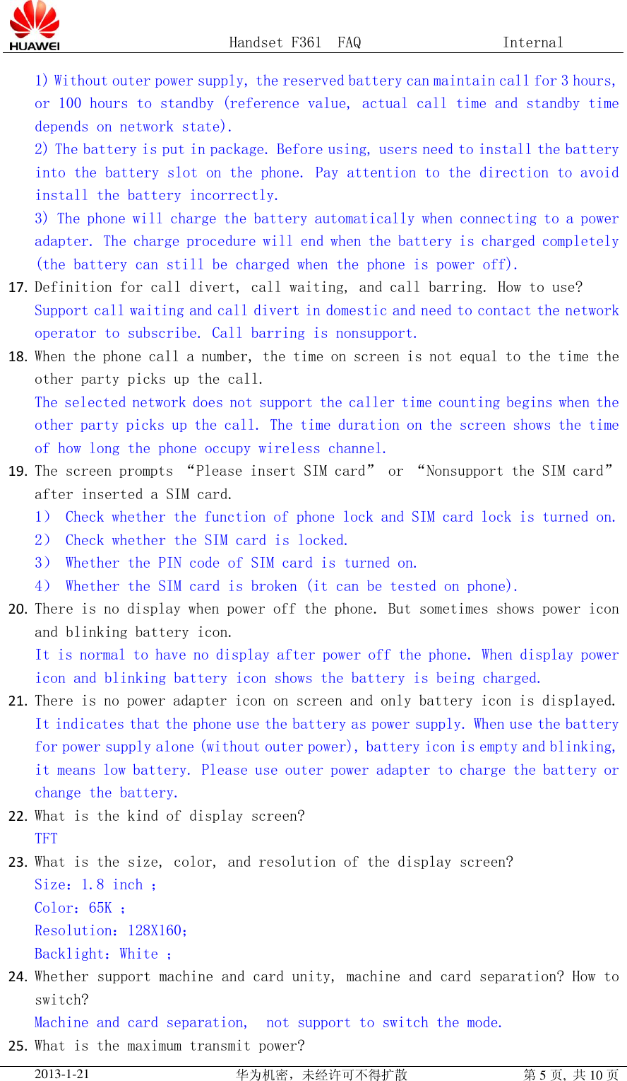 Page 5 of 10 - Huawei 手持机F361 FAQ F361 FAQ(F361, 01, EN)