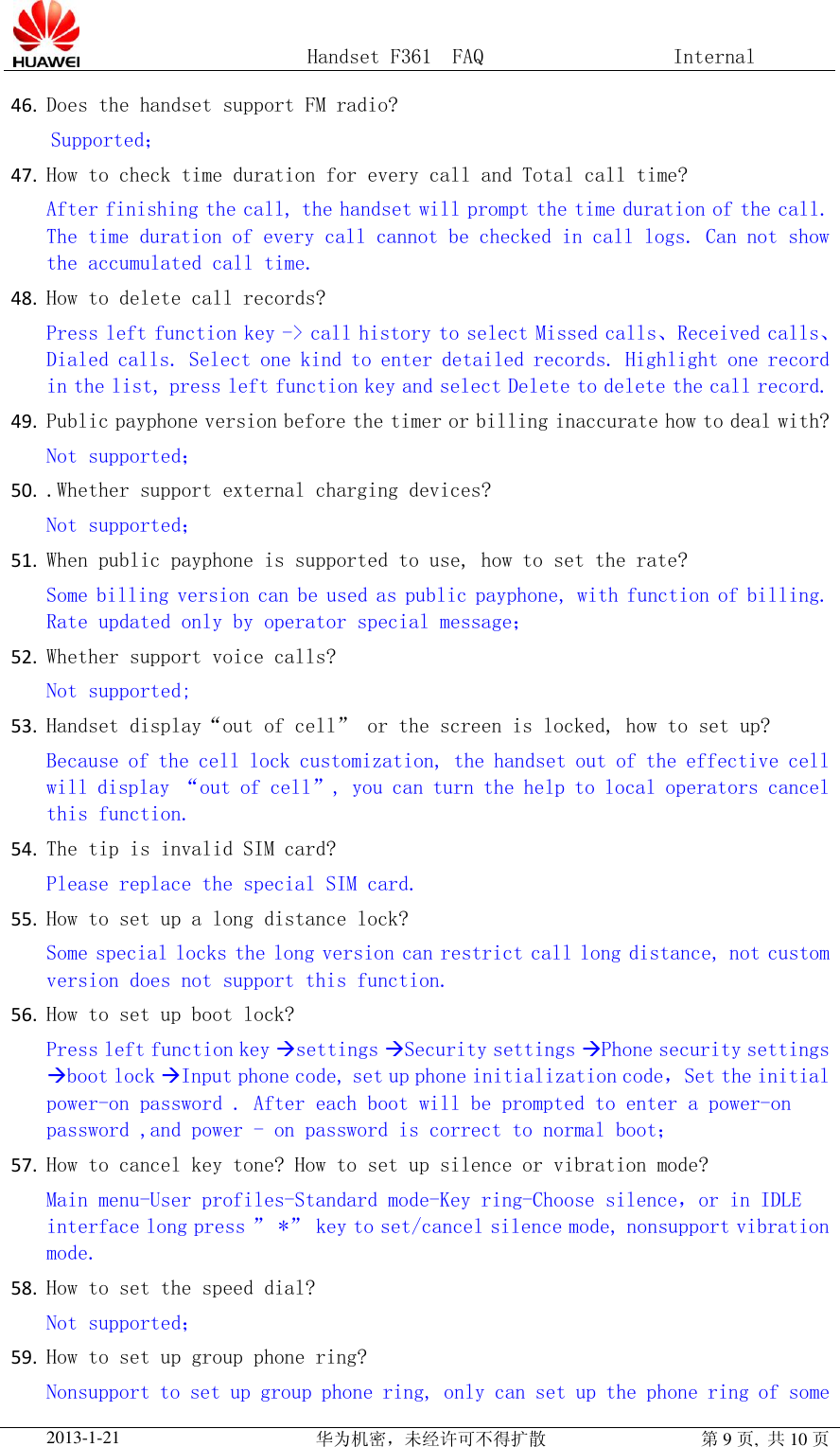 Page 9 of 10 - Huawei 手持机F361 FAQ F361 FAQ(F361, 01, EN)